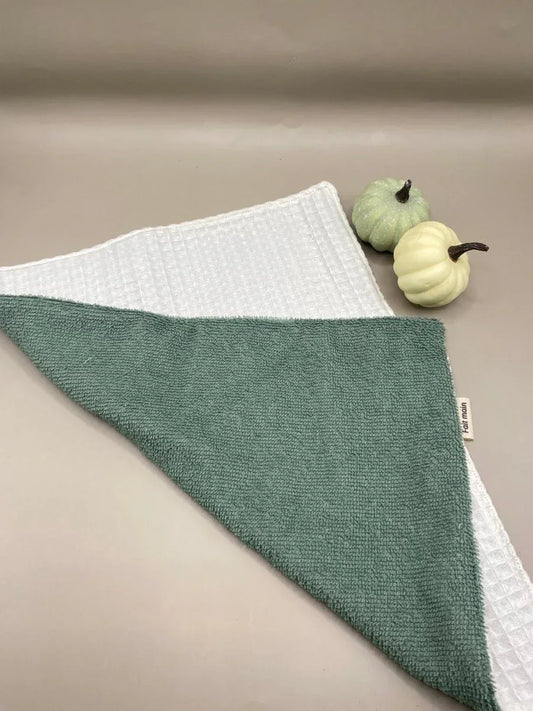 Lavettes nid d'abeille microfibre artisanales couleurs vert gris bleu selon fabrication fait main France