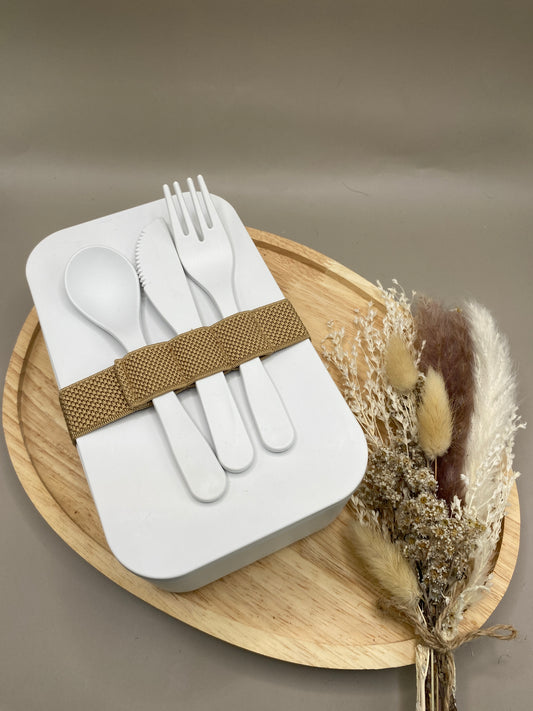 Lunch box écologique compostable 1L avec élastique et couverts assortis