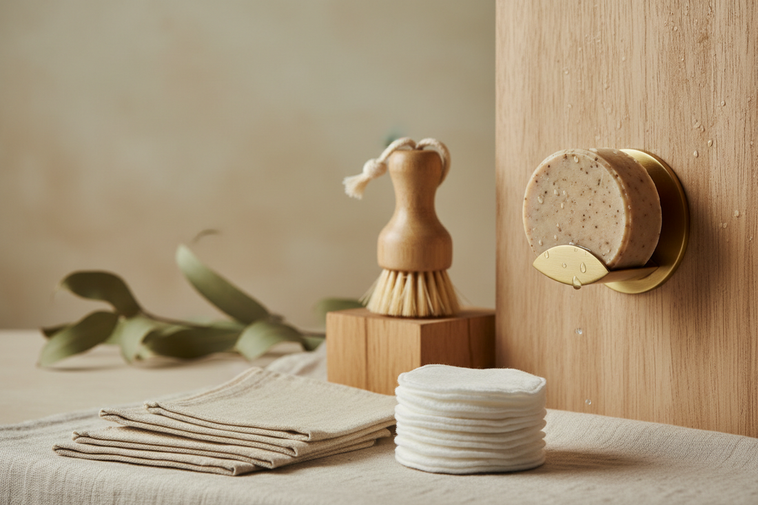 3 objets zéro déchet essentiels pour débuter lingettes lavables porte-savon aimanté brosse vaisselle écologique, Mon EcoKit