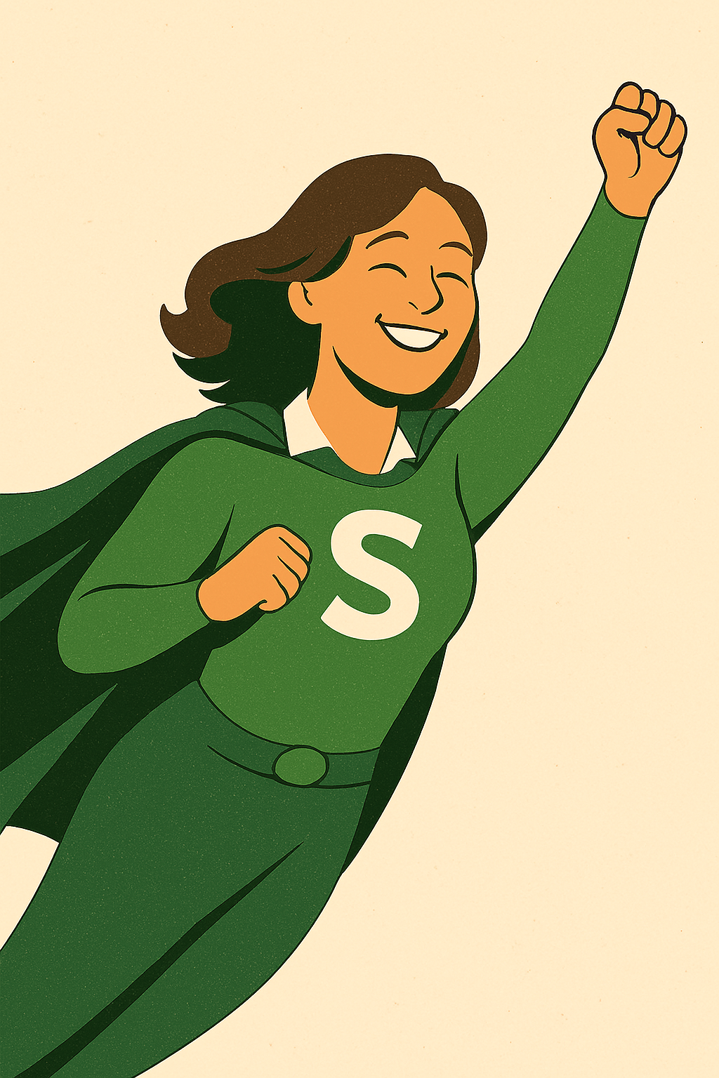 Femme déguisée en super-héros verte illustrant avec humour la pression de l'écologie parfaite - message bienveillant sur l'acceptation de l'imperfection dans la démarche zéro déchet