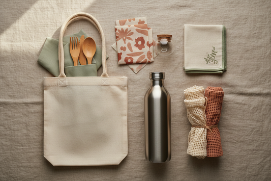 Objets indispensables du quotidien pochette zippée lingette lavable chouchou kit ongles sac main artisanal fait main, Mon EcoKit