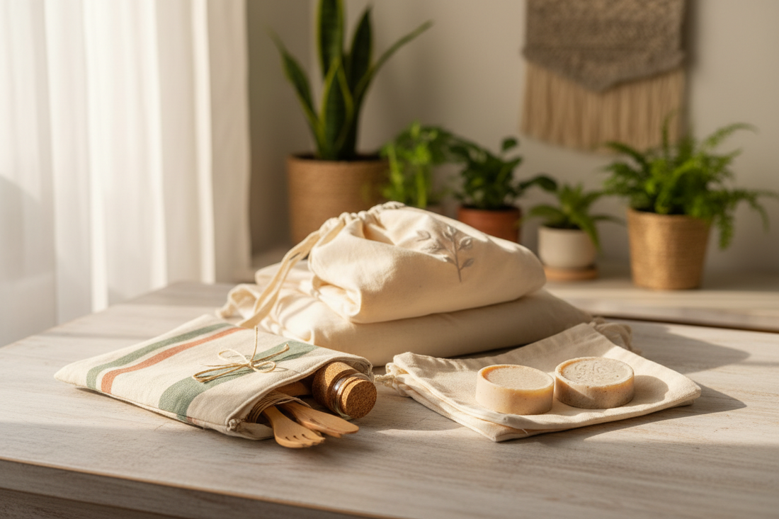 Objets du quotidien anti charge mentale pochette zippée lingettes lavables boîte savon liège kit sac main artisanal, Mon EcoKit