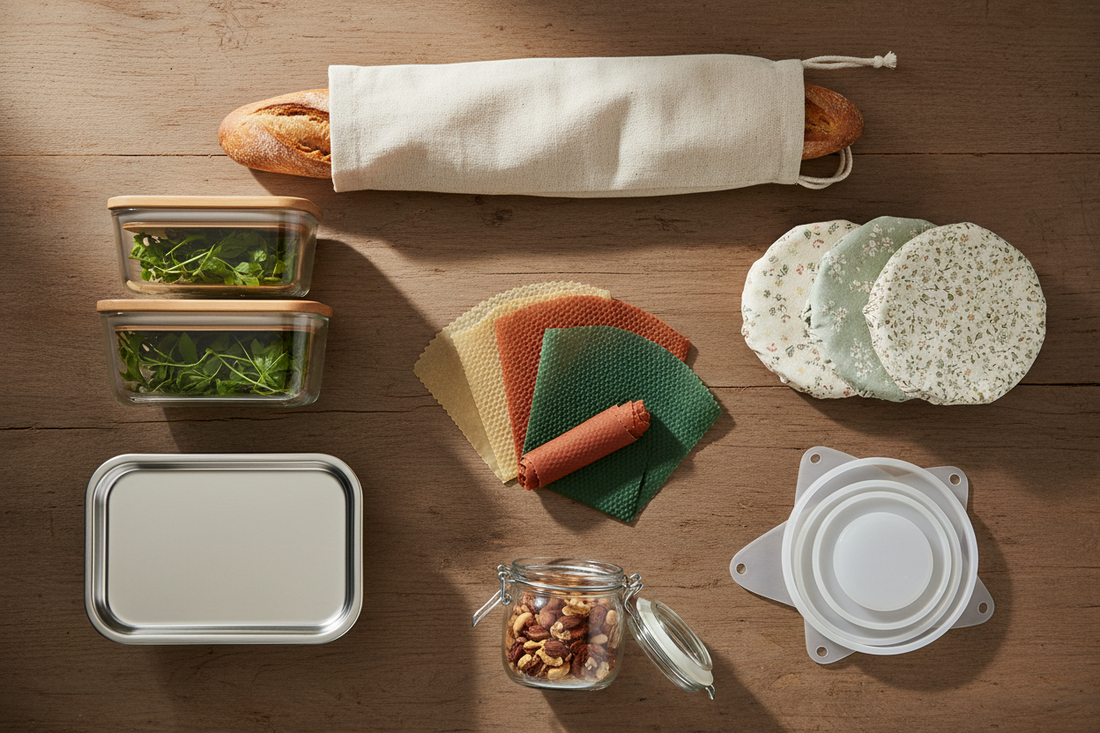 Remplacer le film plastique 7 alternatives zéro déchet charlottes alimentaires bee wrap bocaux verre couvercles réutilisables cuisine, Mon EcoKit