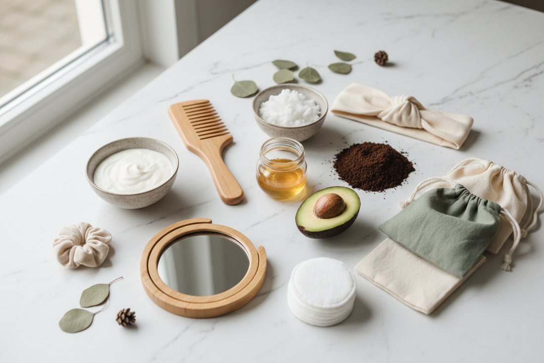 Routine beauté de fêtes naturelle ingrédients cuisine accessoires zéro déchet lingettes lavables chouchou artisanal, Mon EcoKit