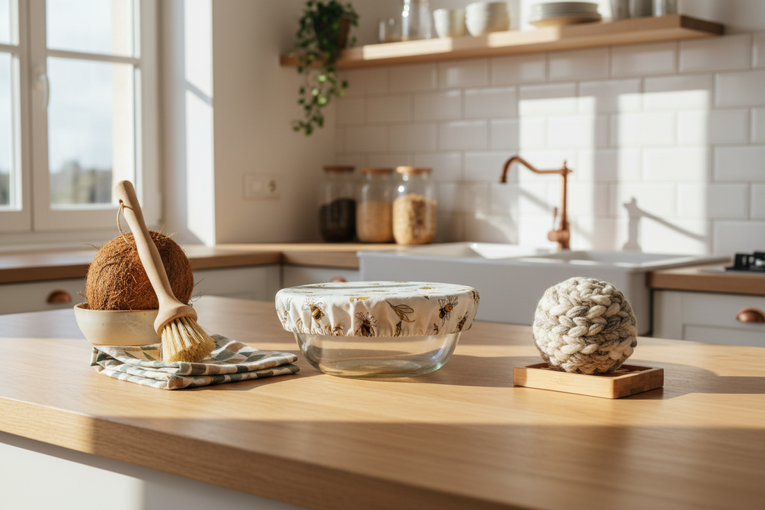 Les 6 indispensables pour une cuisine zéro déchet brosse vaisselle lavette tawashi charlottes alimentaires artisanaux faits main, Mon EcoKit
