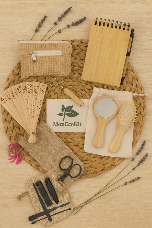 👜 Un concentré d’astuces utiles et durables à glisser dans ton sac au quotidien. Ce kit sac à main regroupe des essentiels à la fois pratiques, écolos et élégants, soigneusement réunis dans un pochon naturel.