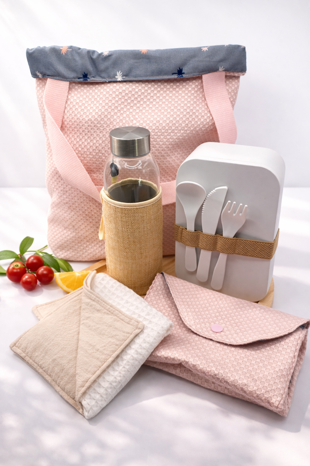 Tote Bag Upcyclé Fait Main - Poche Amovible & Élastique Gourde