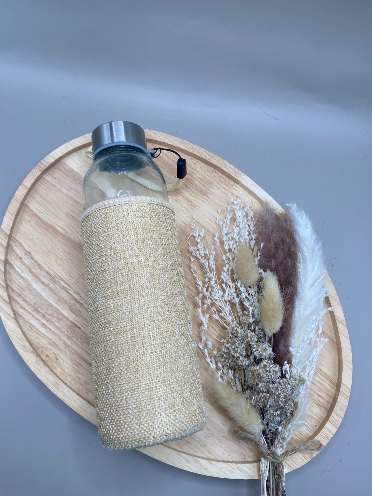 Bouteille en verre réutilisable 500ml avec housse jute nomade écologique
