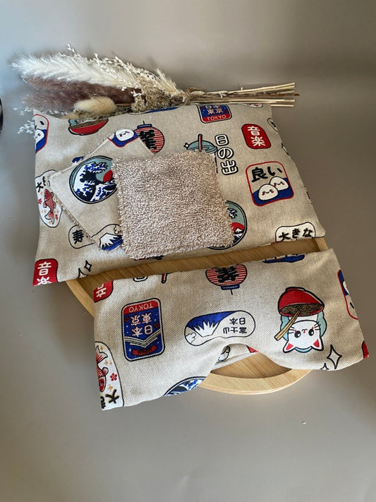 coffret comprenant masque et coussins chauffants fait main