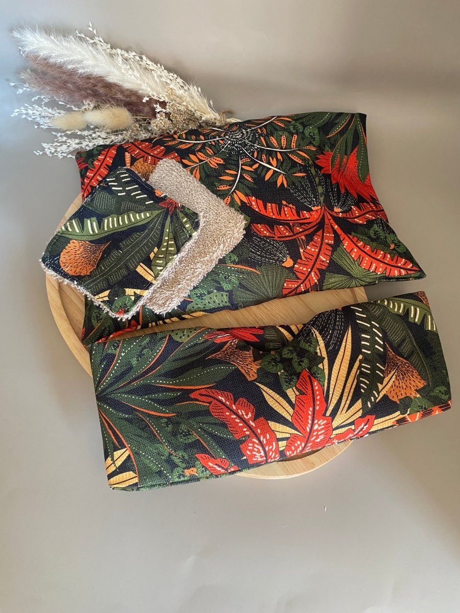 coffret comprenant masque et coussin chauffants colza et lingettes fait main