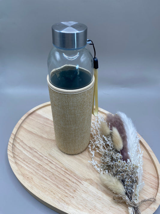 Gourde en verre 500ml avec étui en jute sans BPA zéro plastique
