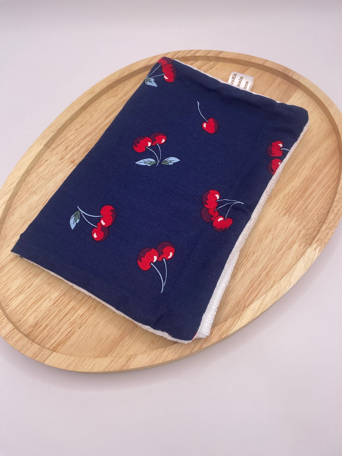 Lingette lavable grand format en eponge bambou et motif cerise