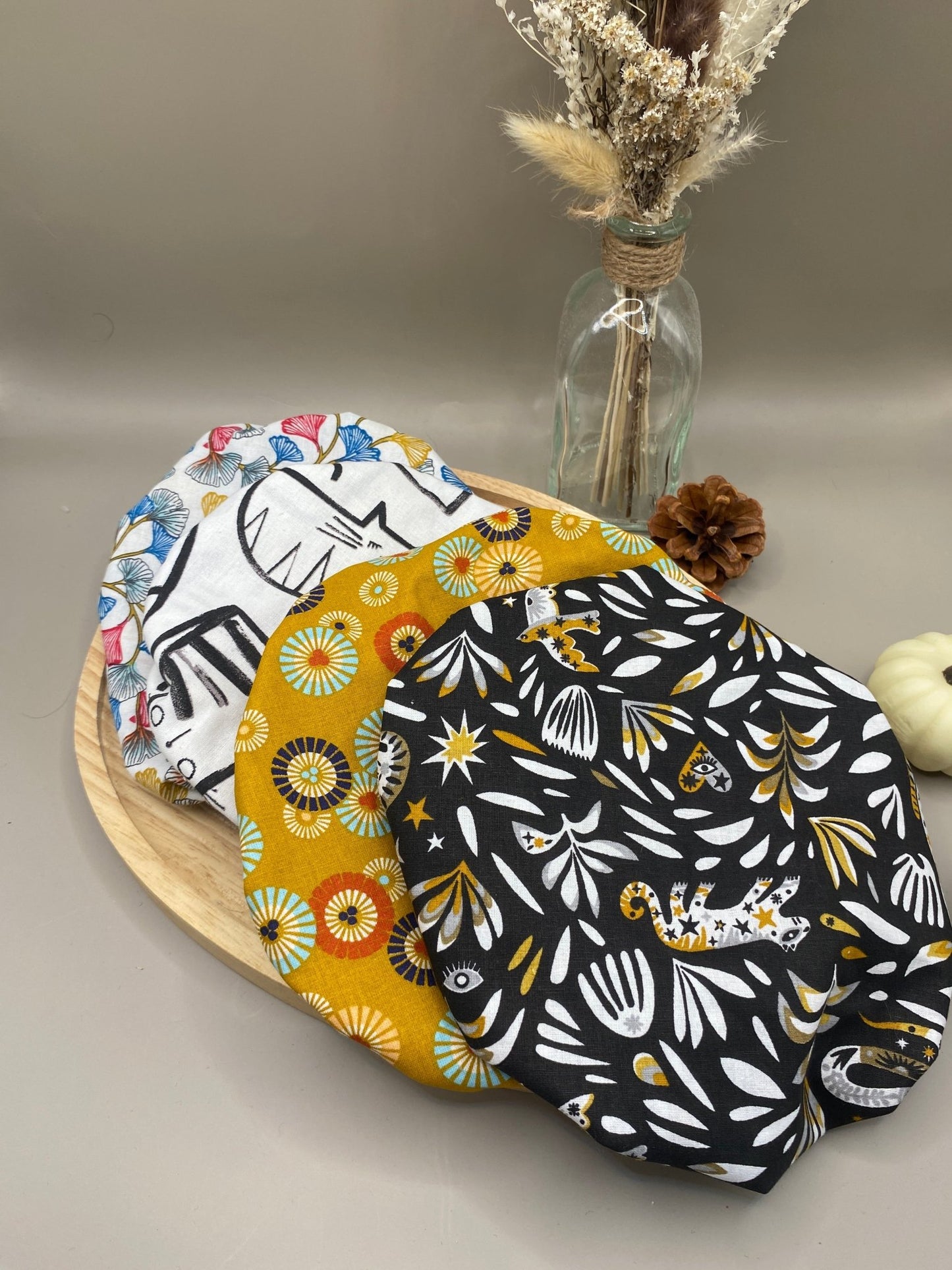 Lot de 3 charlottes alimentaires lavables en coton réutilisables zéro déchet tailles variées
