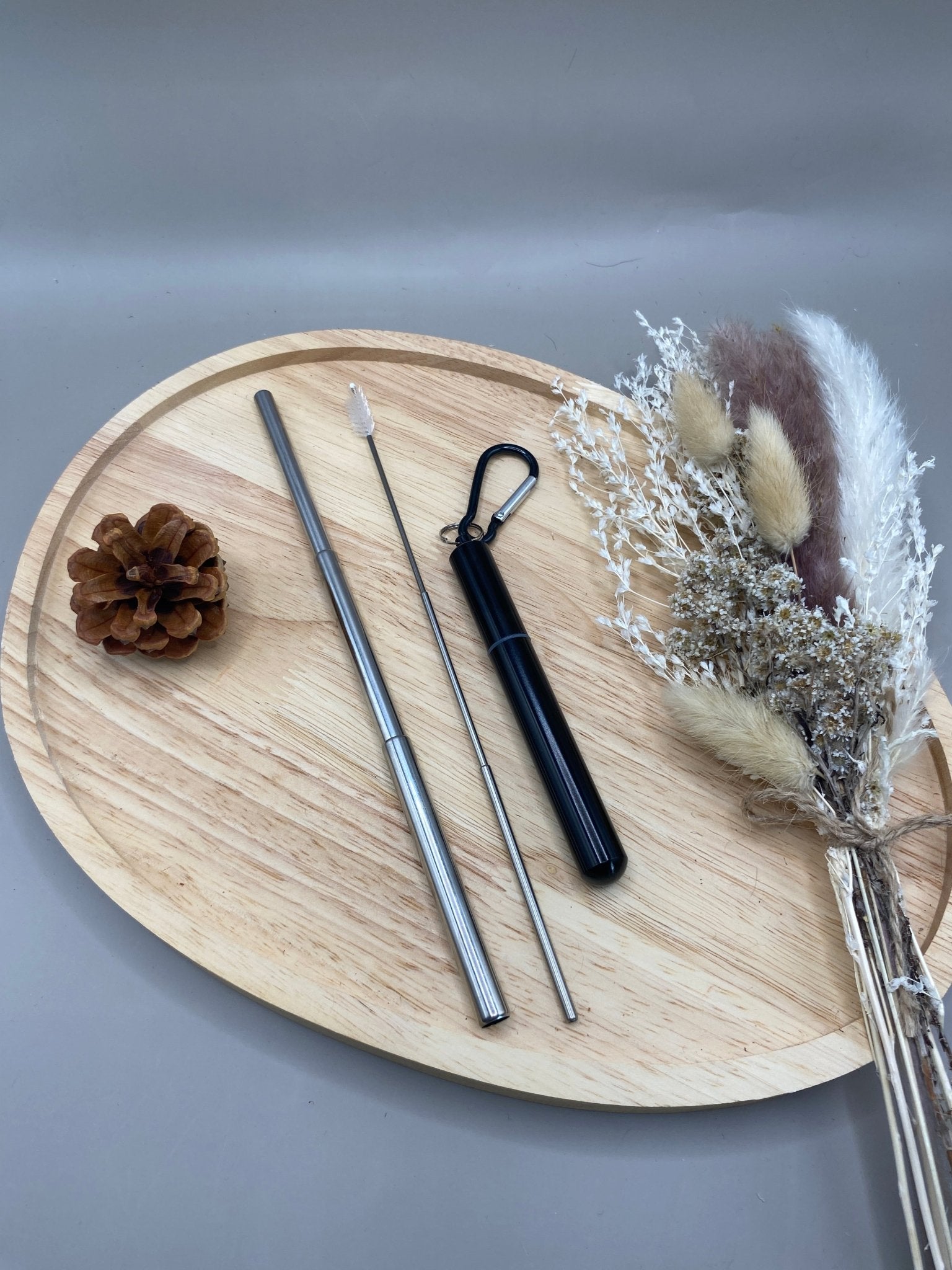 Paille pliable en inox réutilisable avec étui et goupillon zéro déchet
