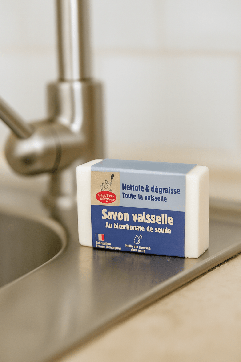 Savon vaisselle solide 150g au bicarbonate et huiles bio zéro déchet
