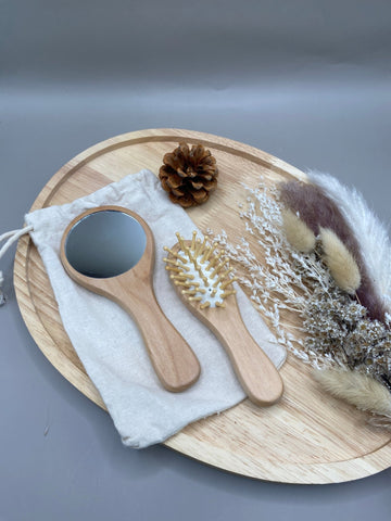 Set Mini Brosse & Miroir Bambou - Kit Beauté Nomade Compact Zéro Plastique